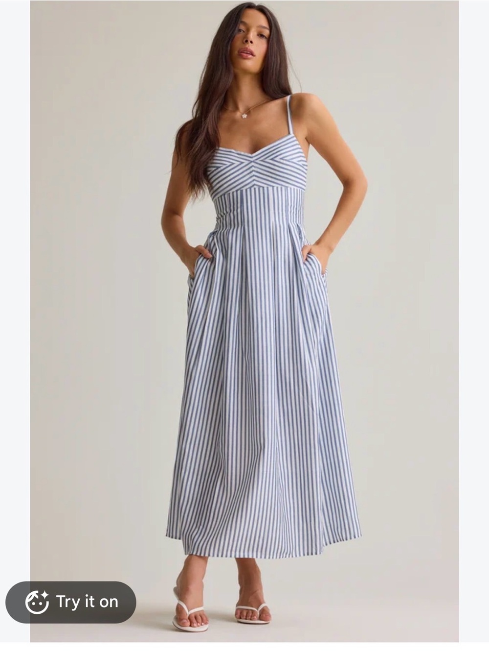 NWT Altar’d state alouette blue white striped maxi dress pleated waist - S